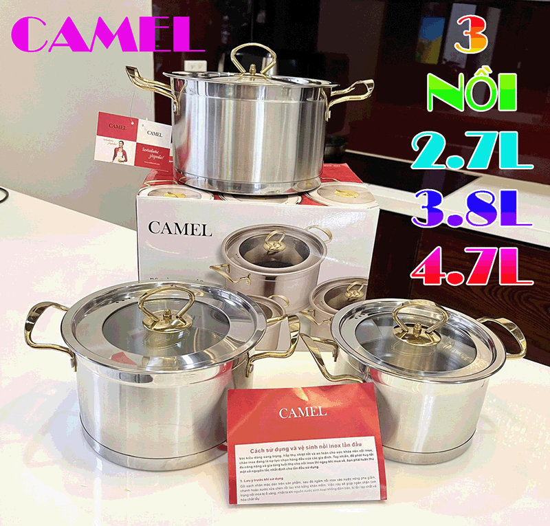 BỘ 3 NỒI CAMEL INOX CAO CẤP SANG TRỌNG